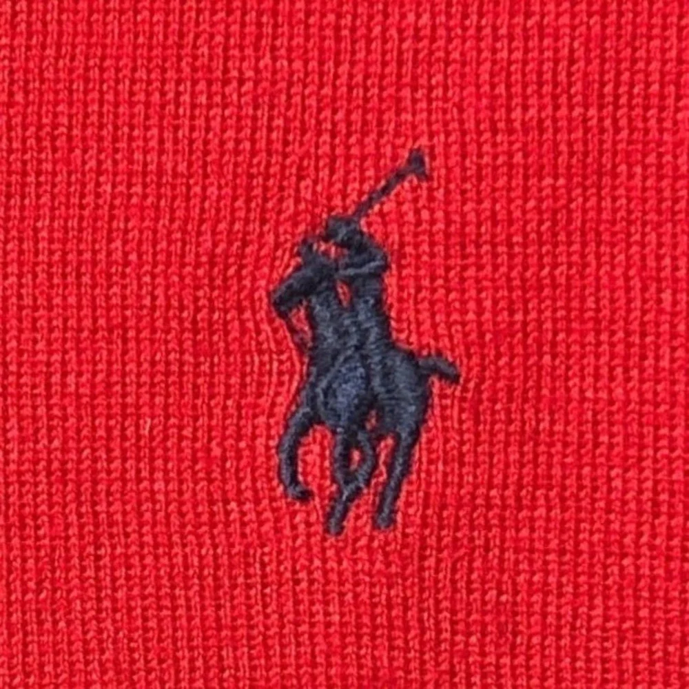 VTG Polo Ralph Lauren Red Pima Cotton Blue Pony V-Neck Sweater Vest Medium‎ EUC